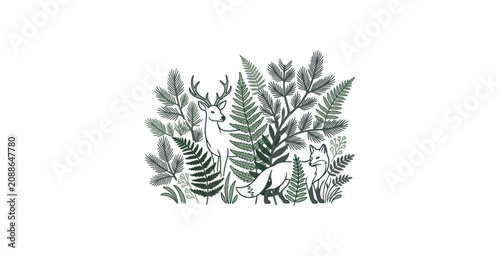Photography Deer and Fox Forest Illustration