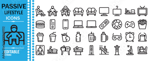Foto Leisure Sitting Sleeping and Screen Time Line Icons