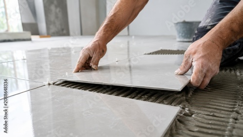 Professional Tile Installation With Ceramic Flooring Renovation Construction Interior Project