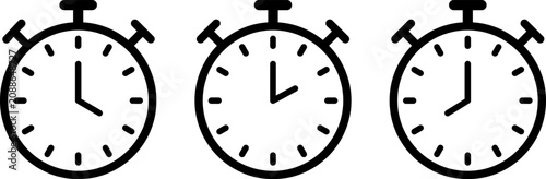 Photos Three black stopwatch icons showing different time intervals on white background