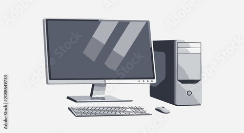 Desktop computer system with monitor keyboard and mouse modern technology for work