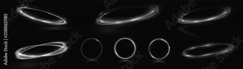 Foto Abstract glowing light rings and orbs collection with abstract particles brillia