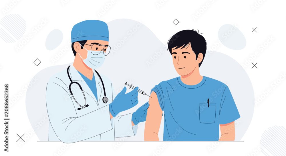 Fototapeta premium Doctor Administering Vaccine Injection to Patient, Healthcare Vaccination Concept Illustration