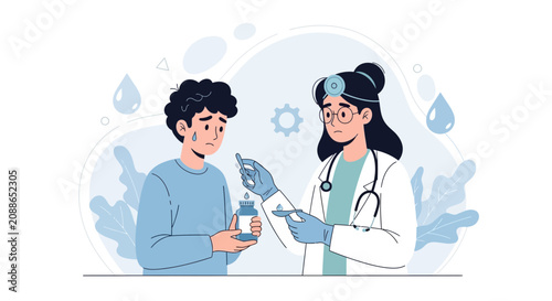 Doctor Administering Medicine to Anxious Patient, Vector Illustration