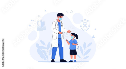Doctor administering vaccine to child, concept of healthcare, protection, and medical treatment