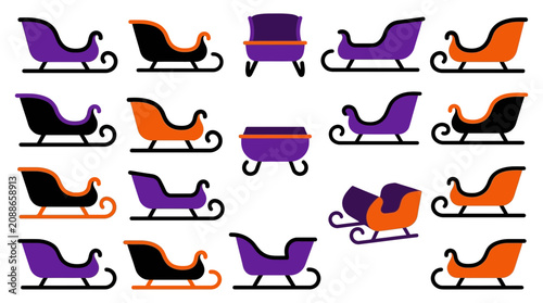 Collection of various christmas sleigh icons isolated on white background with christmas decoration seasonal isolated