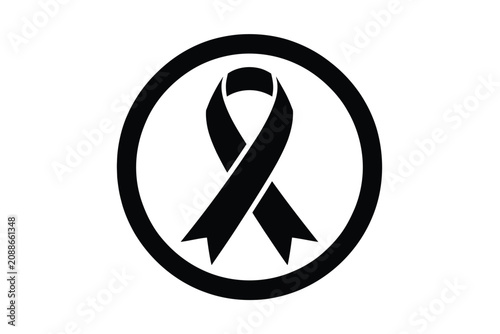 Striking black awareness ribbon vector graphic artwork meticulously designed within a perfect circular frame symbolizing profound solidarity compassion support remembrance mourning and a multitude of