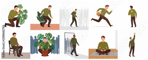 Foto Illustrations of a man depicting social anxiety, introversion, and avoidance beh