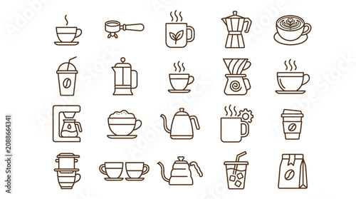 Photos Coffee Icons Set: Hot Drinks, Brewing Equipment, and Accessories
