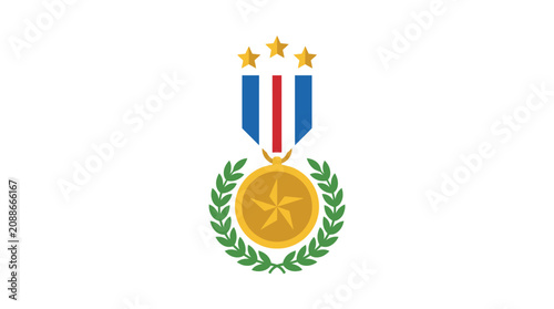 Golden medal with green laurel wreath.