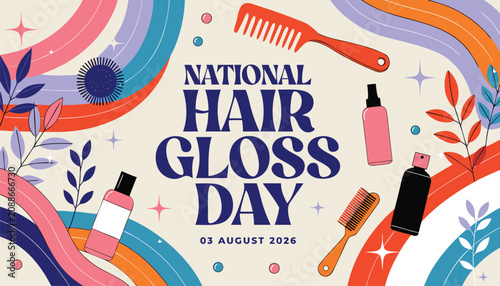 Cuadro en lienzo Colorful national hair gloss day banner with beauty styling tools illustration