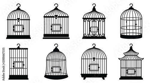 Foto Collection Of Birdcage Silhouettes In Black And White Style Silhouette