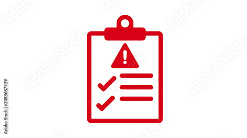Red Clipboard Icon with Warning Symbol and Checkmarks: Illustrates Task Management, Attention Required, Safety, and Completion for Various Projects