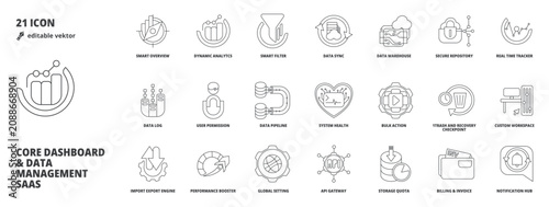 Tableau sur toile Core Dashboard, Data Management Business  SaaS UI UX Vector Icon Pack Bundle in
