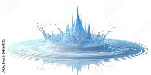 Foto Blue Water Splash Isolated on White Background with Clear Liquid Drops, Fresh Ri
