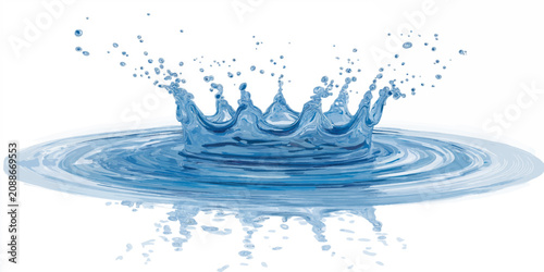 Photos Blue Water Splash Isolated on White Background with Clear Liquid Drops, Fresh Ri