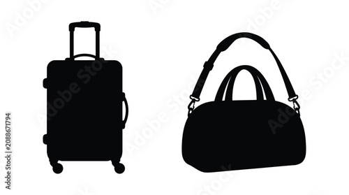 Foto Rolling suitcase and duffel bag silhouette against a white background