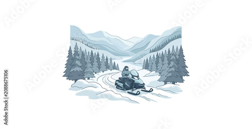 Snowmobile Rider Winter Mountain Vector Illustration
