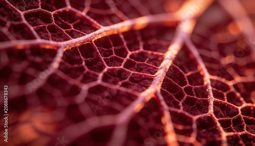 Burgundy Autumn Leaf Veins Macro Texture Background