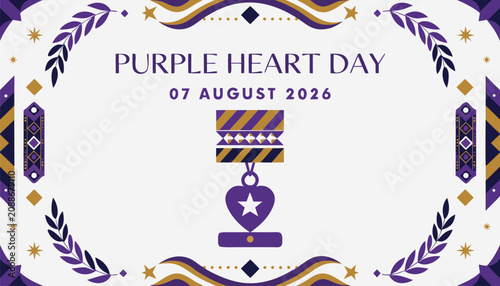 Fotografía Decorative purple heart day banner with golden military medal illustration desig