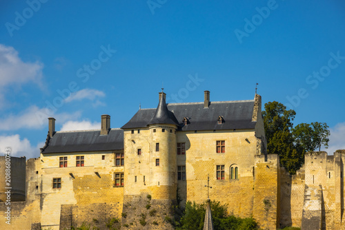 Obraz na płótnie Majestic medieval French castle with stone towers on a beautiful autumn day in France