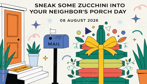 Canvastavla Colorful illustration celebrating sneak some zucchini into your neighbor porch d