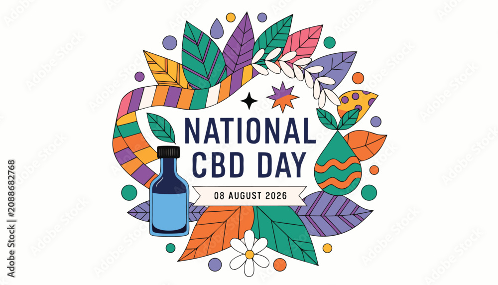 Obraz premium Colorful floral illustration celebrating national cbd day in august twenty twenty-six