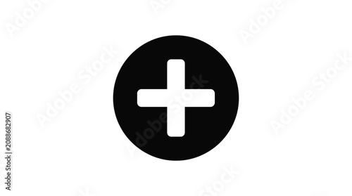 Plus sign in black circle flat vector silhouette