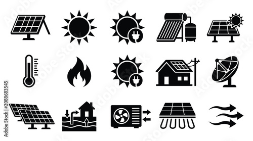 Renewable Energy Icons Collection Black Silhouette solar