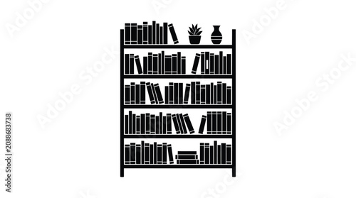Bookshelf Filled With Books And Plants Black Silhouette