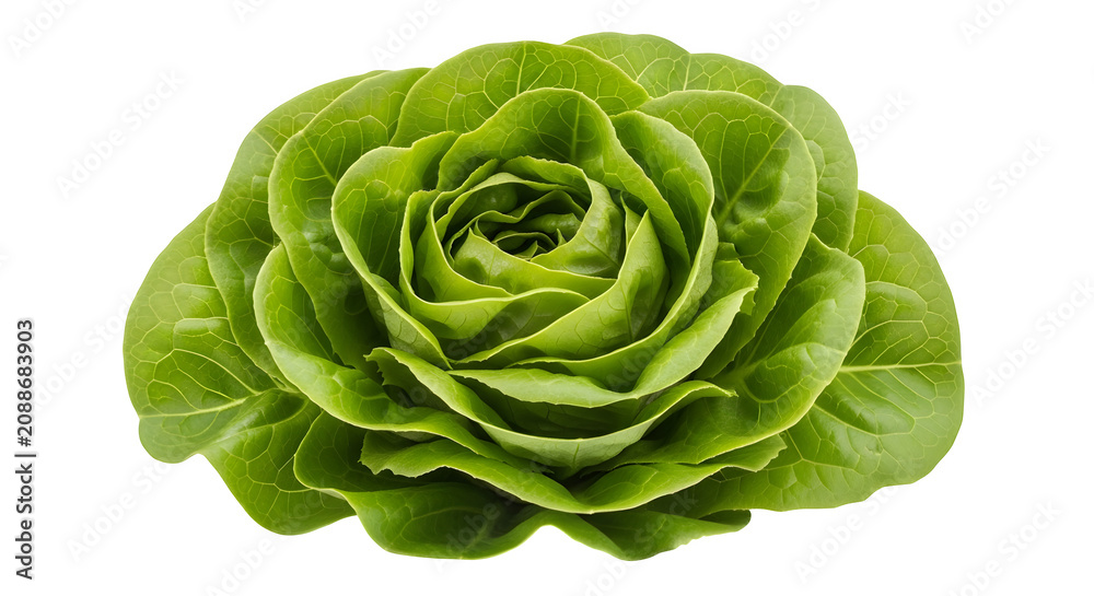 Fototapeta premium Fresh green lettuce, leafy vegetable, healthy food, salad ingredient, organic produce isolated PNG with Transparent Background