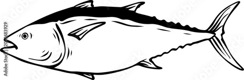 Tableau sur toile Tuna fish seafood hand drawn vintage engraving style for fishmarket logo design