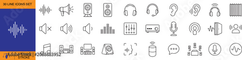 Bild auf Leinwand Audio & Sound Vector Outline Icons Set – Speakers, Microphone, Headphones and Au