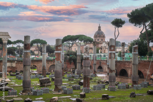 Scenic view over the ruins of the Foro Traiano in Rome, Italy