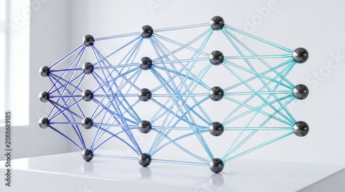 Stylized Neural Network Abstract Data Flow on White Background - AI Concept for Technology