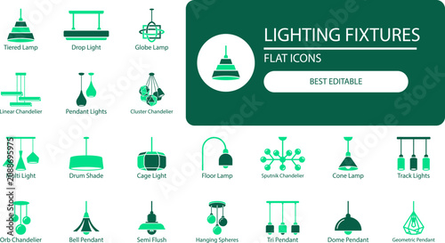 Fotografía Lighting fixtures flat icons for concept of home illumination interior design and ceiling lights best editable graphic resource illustration set best editable graphic resource illustration set