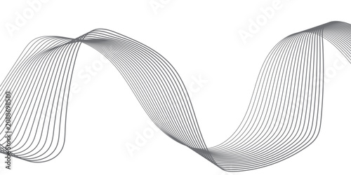 Fotografie Black and White Striped Ribbon Wave Design with Flowing Curved Lines Abstract Ve
