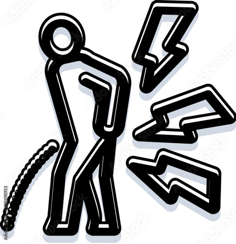 Canvas Print Sticking man figure experiencing sudden radiating pain and discomfort in the low