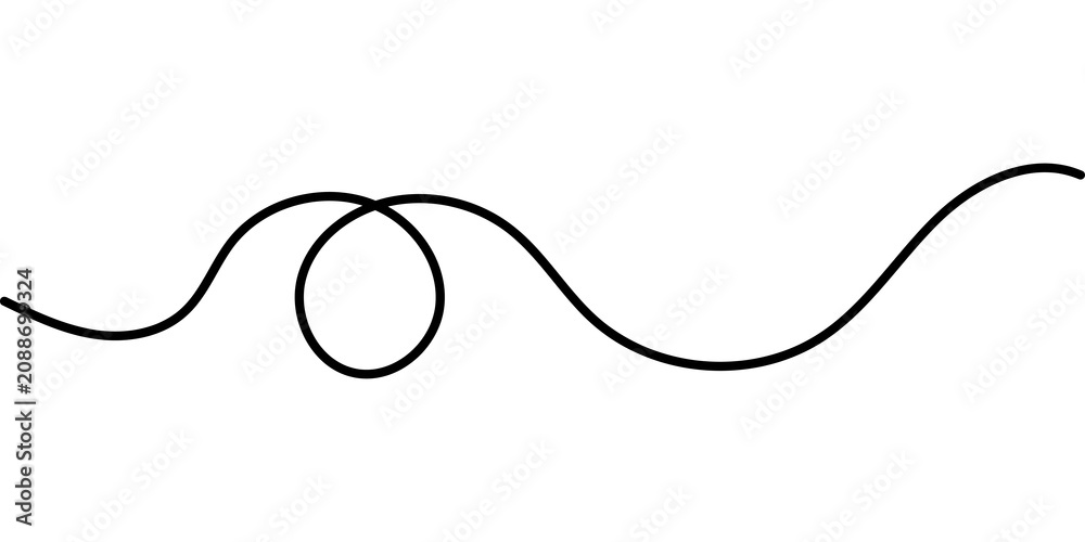 Fototapeta premium Abstract black hand drawn wavy line with a loop swirl design element