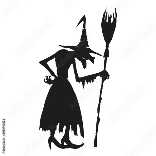Картината върху платно Standing witch with a broomstick silhouette