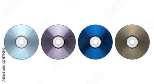 Obraz na plátně Four compact discs in different metallic colors isolated on transparent backgrou