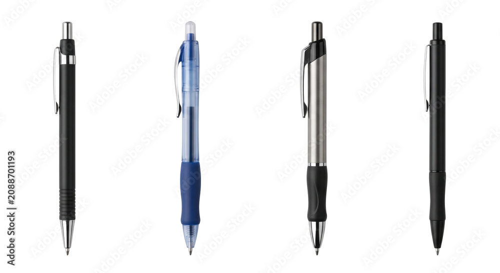Fototapeta premium Four mechanical ballpoint pens isolated on transparent background