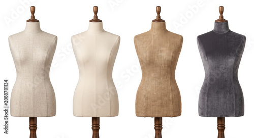 фотографія Four vintage fabric dress form mannequins isolated on transparent background