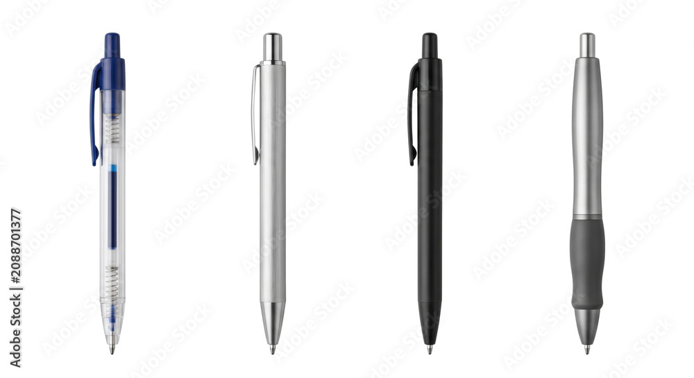 Fototapeta premium Four different ballpoint ink pens isolated on transparent background