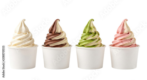 Tableau sur toile Four different flavors of soft serve ice cream isolated on transparent backgroun