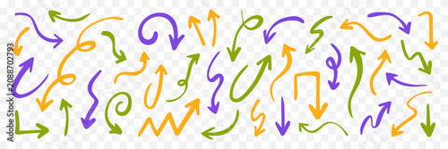 Playful Arrow pointing in various direction collection. colorful fun dynamic arrows. Navigation elements for presentation, infographic, educational materials, web, business, interface design
