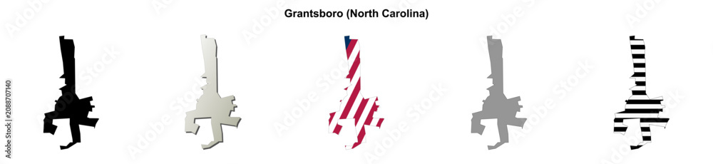 Obraz premium Grantsboro (North Carolina) blank outline map set