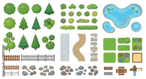 Top down Landscape Elements Vector Illustration On White Background
