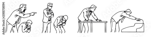 Quadro su tela Businessman yelling at subordinate in office depicting workplace conflict and st