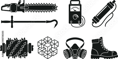 Tableau sur toile Heavy Underground Coal Mining Machine Equipment and Miner Safety Gear Silhouette
